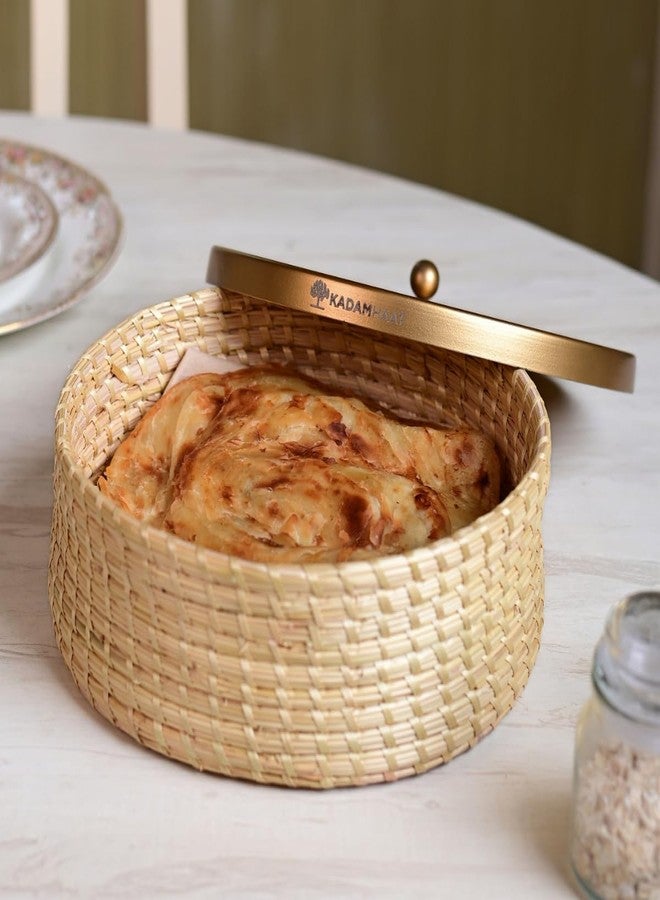 KADAM HAAT صندوق سيكي روتي مصنوع يدويًا بغطاء معدني ذهبي (طبيعي) - Image 1